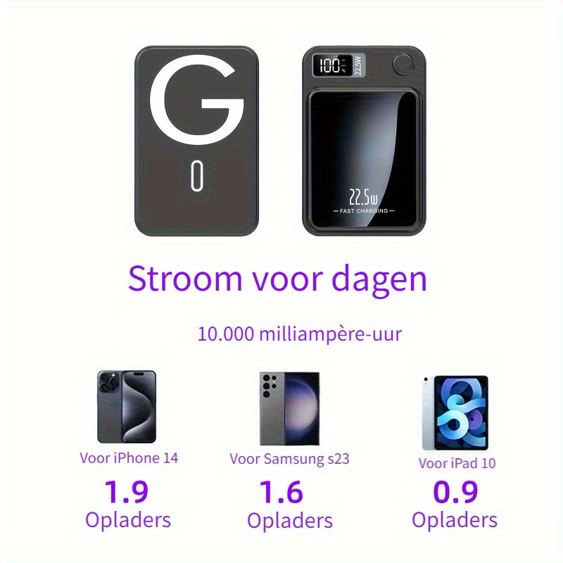MagPro 10K – Magnetische Draadloze Powerbank (Snelladen & LED-display)