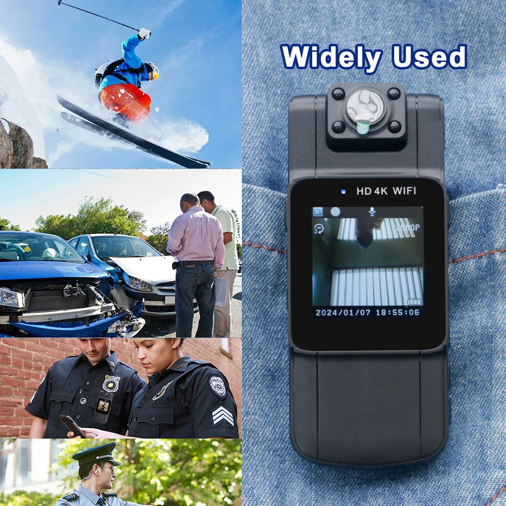 SafeVision 4K Bodycam – Slimme Beveiligingscamera met Roteerbare Lens & Wifi