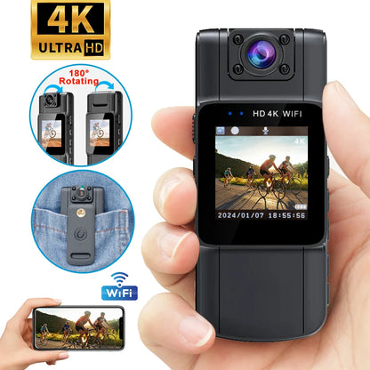 SafeVision 4K Bodycam – Slimme Beveiligingscamera met Roteerbare Lens & Wifi