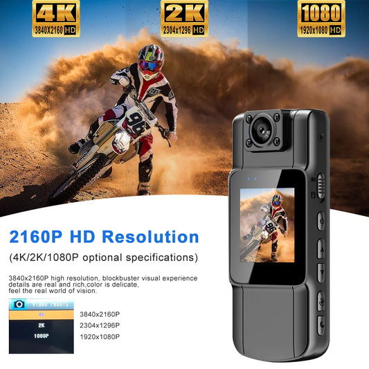 SafeVision 4K Bodycam – Slimme Beveiligingscamera met Roteerbare Lens & Wifi